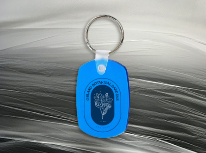 Custom imprinted Soft Squeezable Key Tag for Orlando, FL with a local business logo