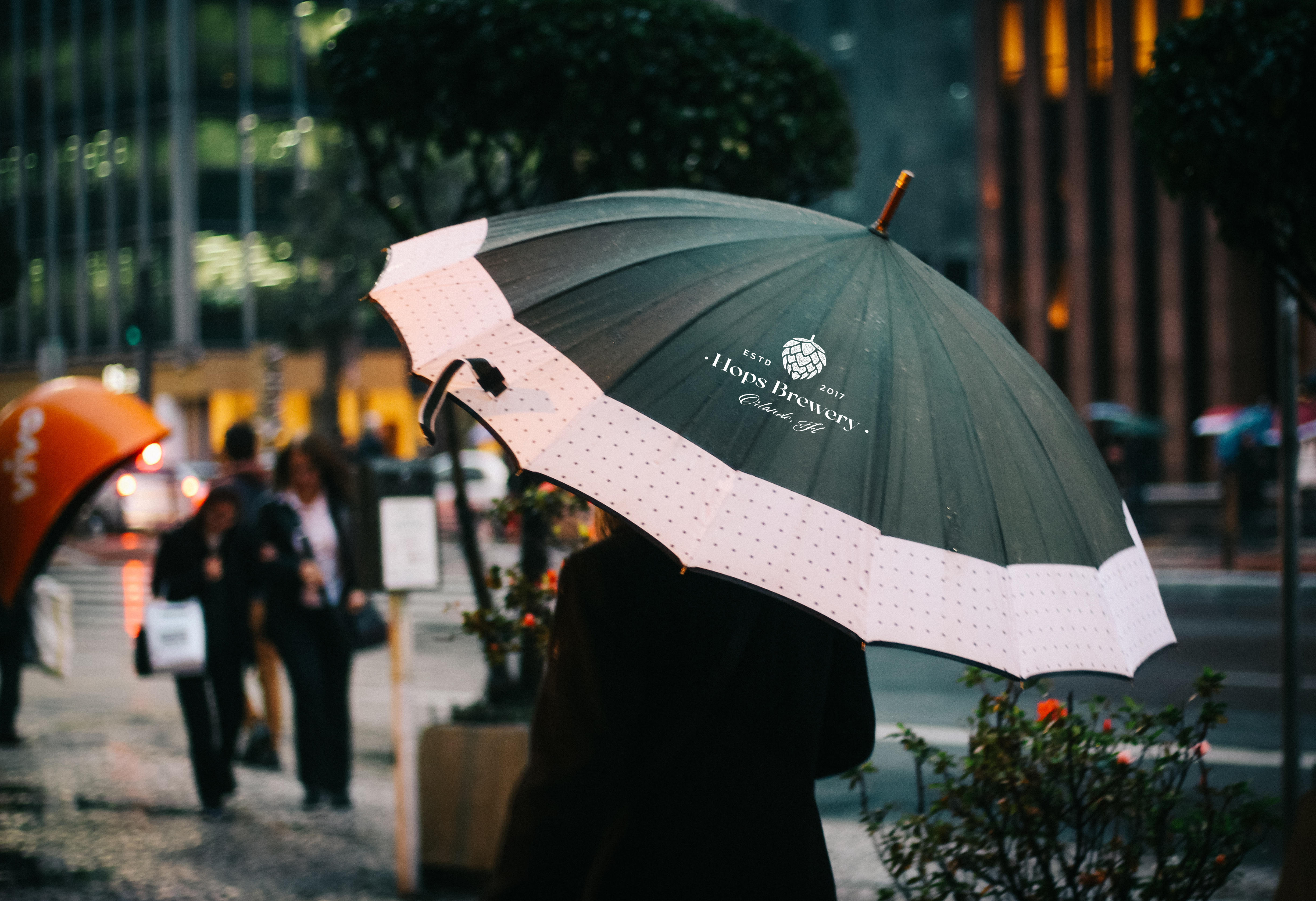 Umbrella featuring custom printed brand logo